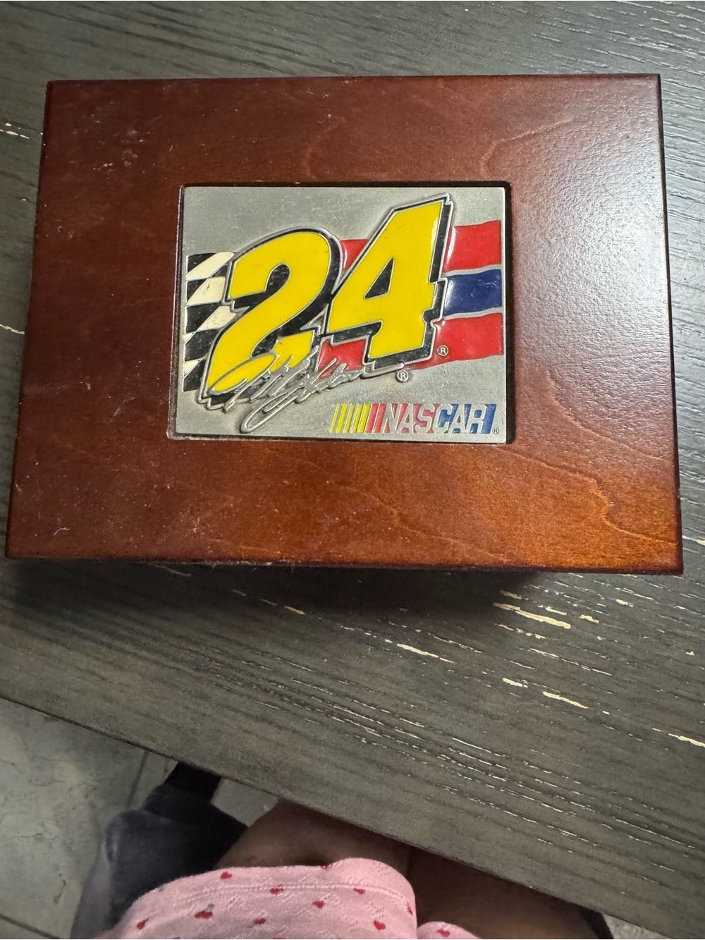Nascar Brown Wood Keepsake Box with Yellow 24 Emblem